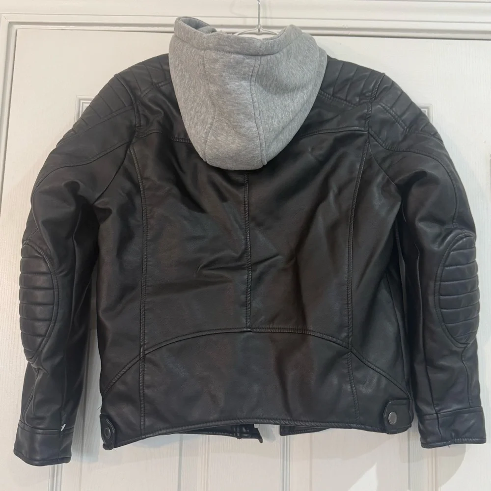 Zara Kids Faux Leather Moto Jacket with Detachable Hood Size 11-12 (152cm)